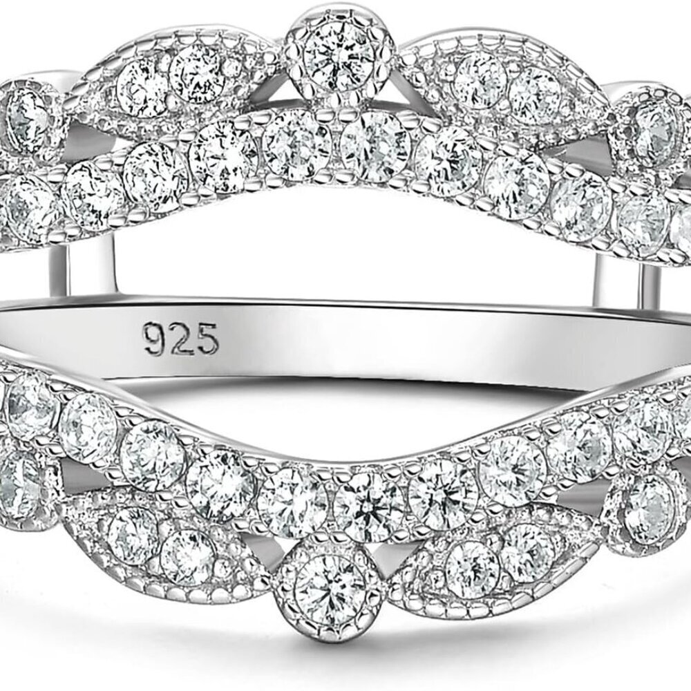 Sterling Silver Wedding Ring Guard Enhancer for Women Cubic Zirconia